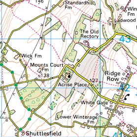 1881 Ordnance survey map of Acrise with link to modern ordnance survey map