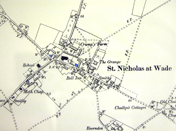 1881 Ordnance survey map of St. Nicholas at Wade with link to modern ordnance survey map