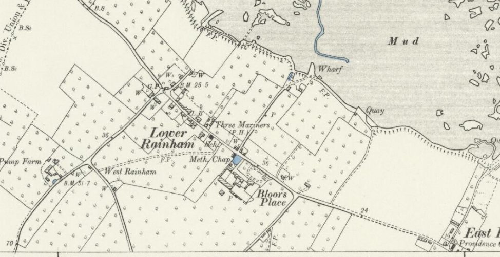 1881 Ordnance survey map of Rainham with link to modern ordnance survey map