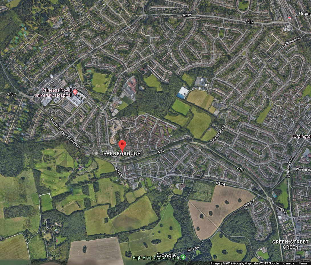 Sattelite image of Farnborough, Kent, England