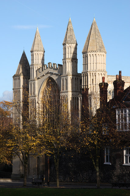 west front view of Rochester Cathedral in Kent, England